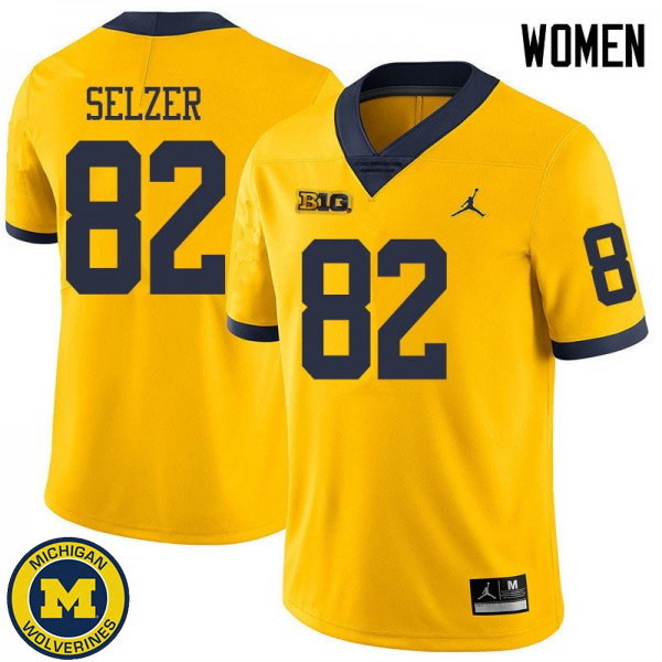 Women Michigan Wolverines #82 Carter Selzer Yellow Jordan Brand Official Game Jersey